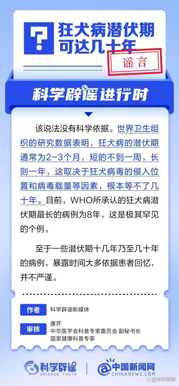 狂犬病潜伏期可达几十年？谣言