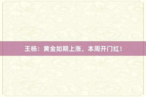 王杨：黄金如期上涨，本周开门红！