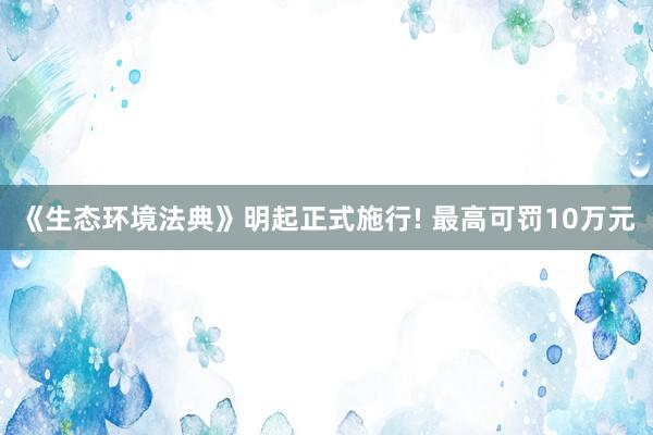 《生态环境法典》明起正式施行! 最高可罚10万元