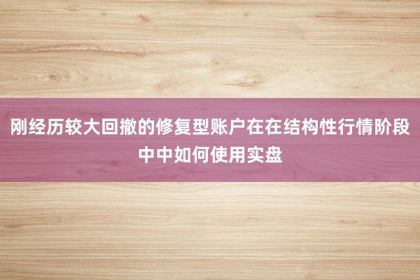 刚经历较大回撤的修复型账户在在结构性行情阶段中中如何使用实盘
