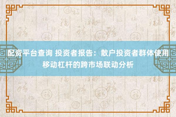 配资平台查询 投资者报告：散户投资者群体使用移动杠杆的跨市场联动分析
