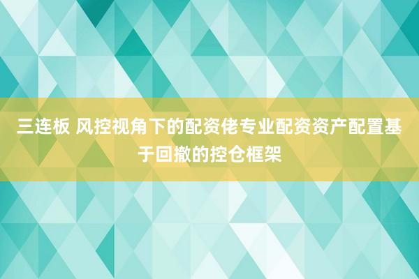 三连板 风控视角下的配资佬专业配资资产配置基于回撤的控仓框架