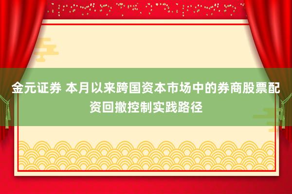金元证券 本月以来跨国资本市场中的券商股票配资回撤控制实践路径